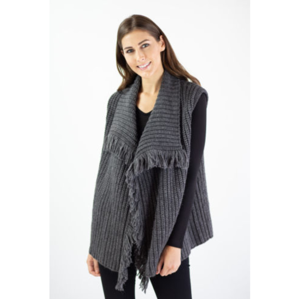 JOIE Small Gray Fringed Crochet Vest NEW